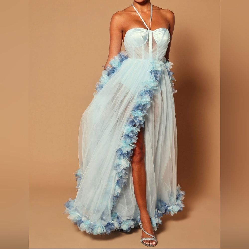 Floral tulle blue dress M